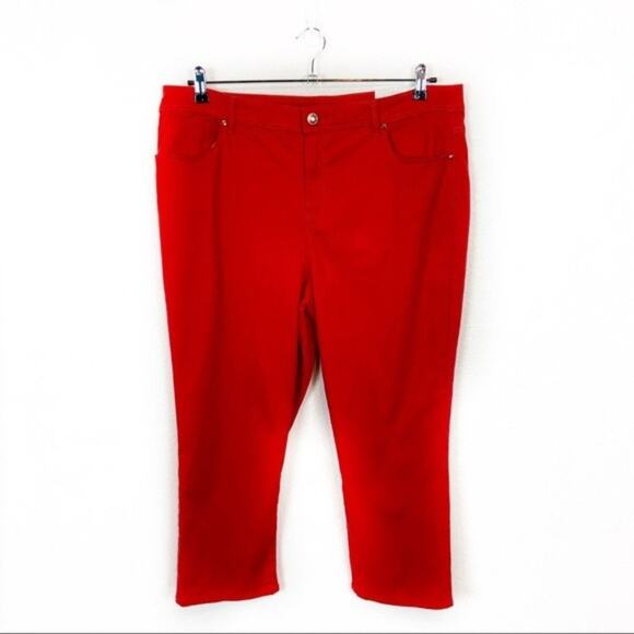 Chico’s Pants Stretch Fit Bold Color Red Orange The Girlfriend Crop Size 16 NWT - Picture 1 of 11
